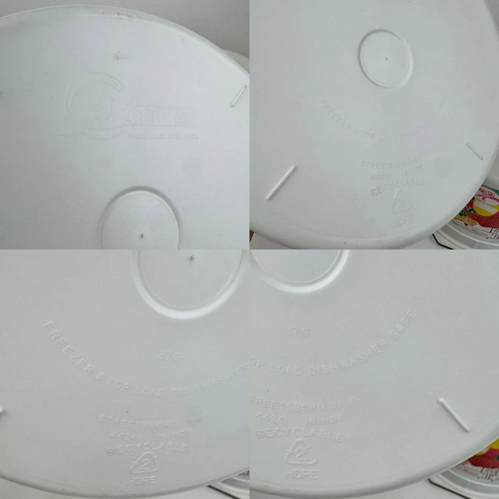 2 Vtg Round Plastic Happy Easter Basket Ice Cream Bucket Myrle's Original No Lid